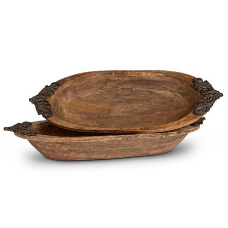Gg Collection Small Wooden Oval Bowl with Metal Handles